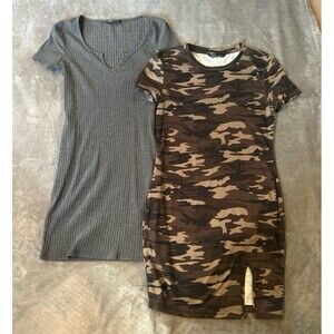Green camo body con dress and gray v cut bodycon dress